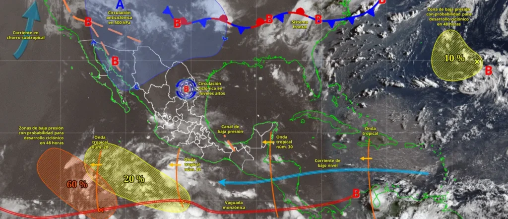 Pronostican lluvias intensas en Durango, Nayarit y Jalisco por monzón y ondas tropicales